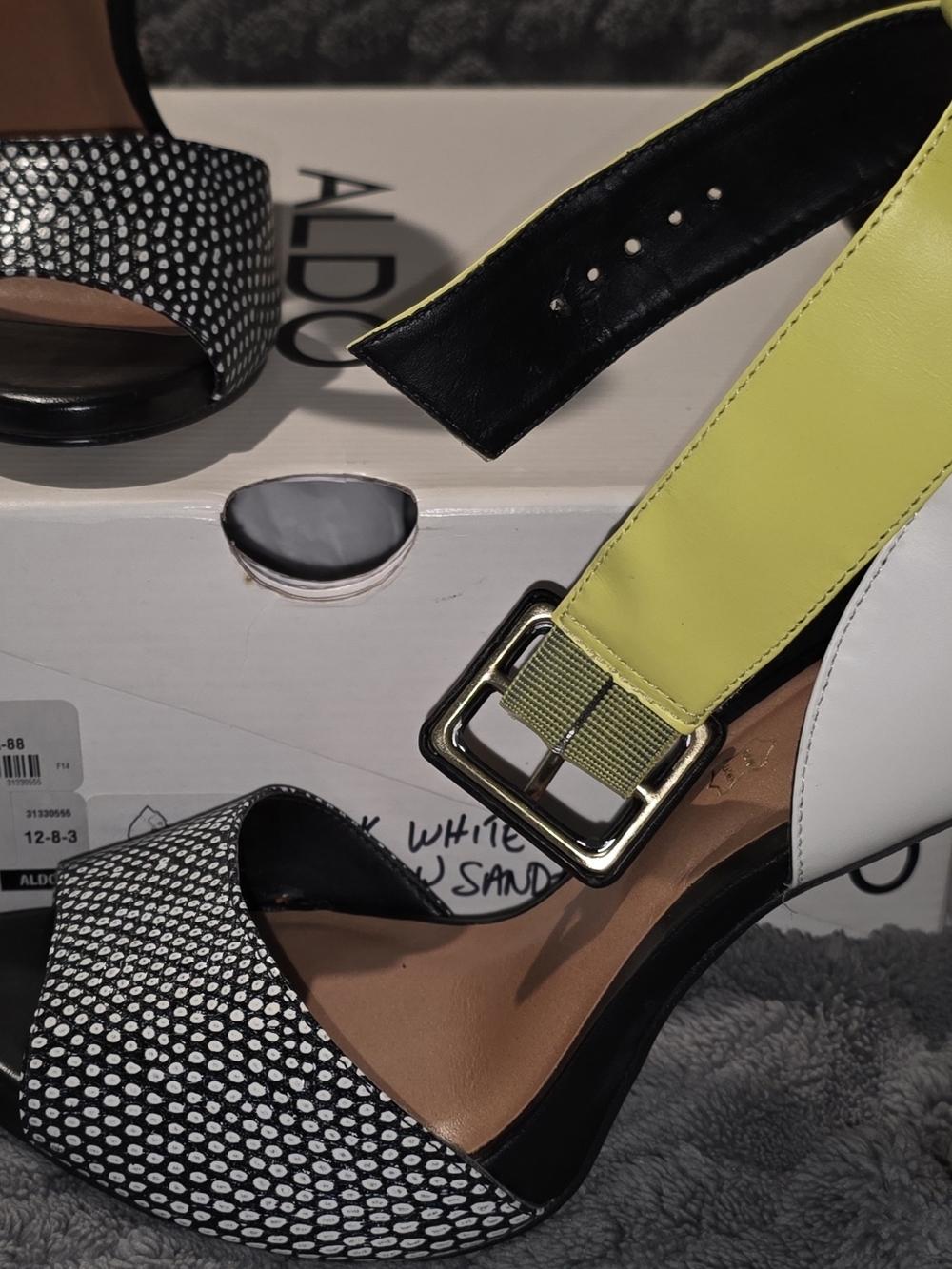 ALDO Lime, Black & White Two-Tone Buckle Heels
